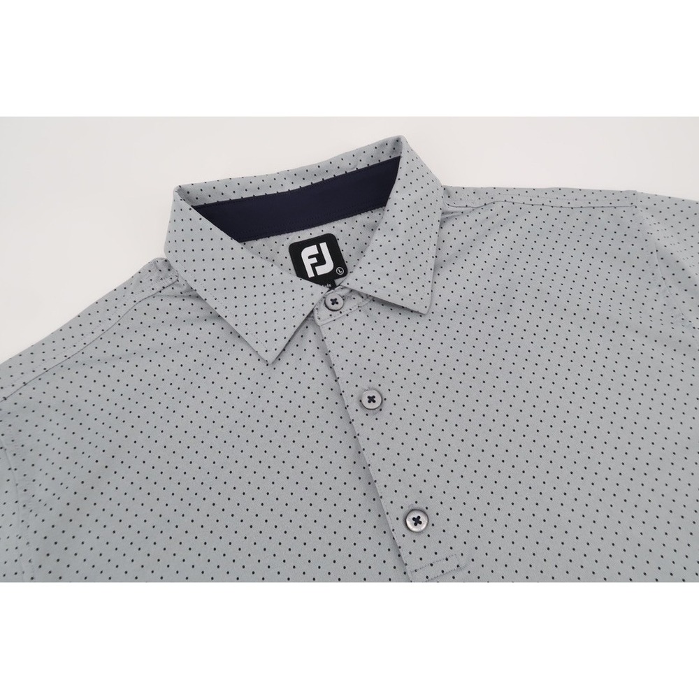 Footjoy Golf Polo Shirt Mens Large Gray Navy Polka Dot Stretch Performance‎